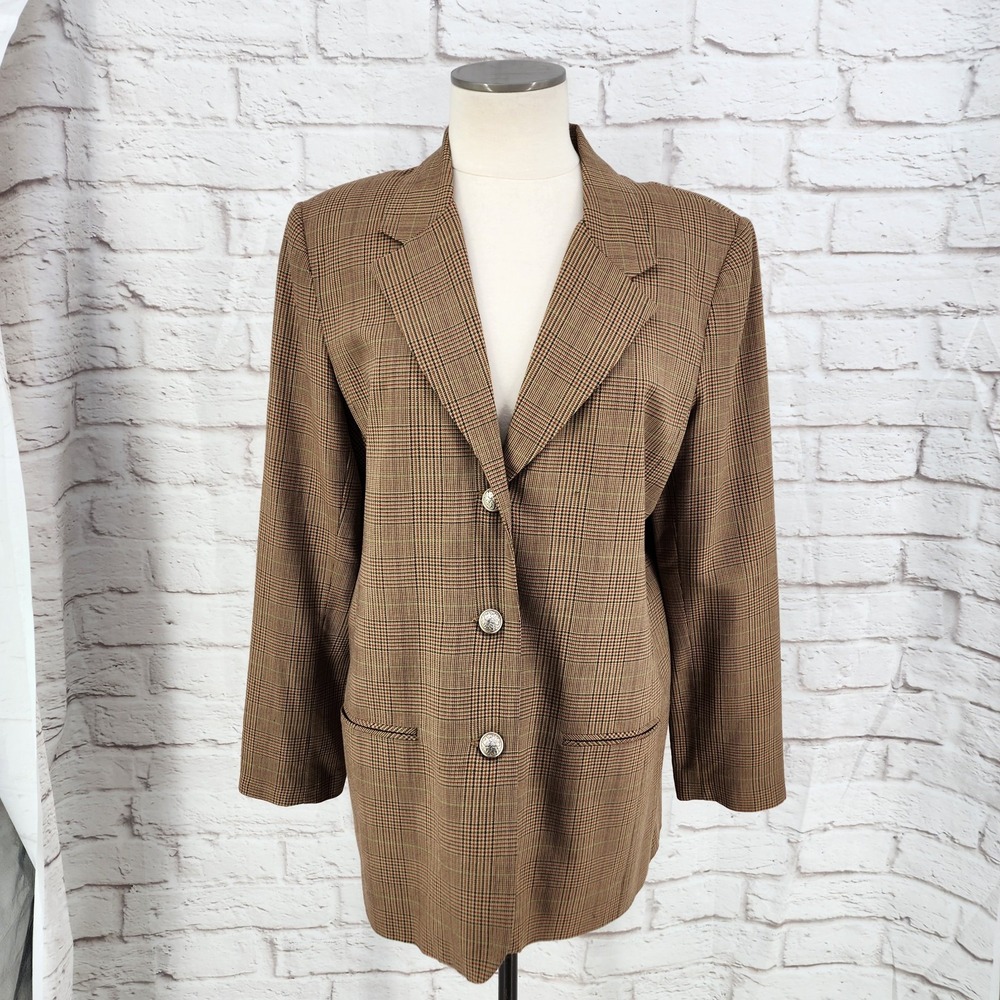 Vintage 90s Houndstooth Blazer Jacket Academia Heritage Classic Country 14 *Flaw